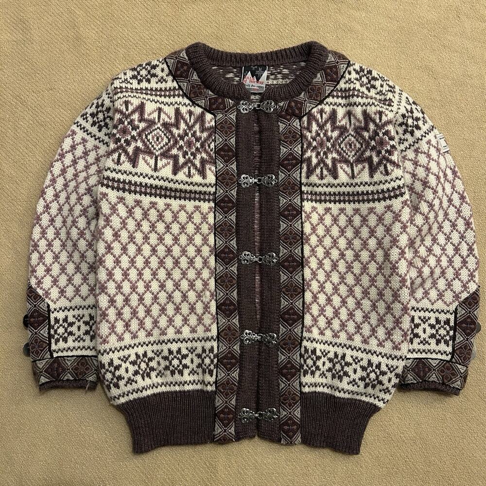 Vintage Dale Of Norway Cardigan Wool Knit Fair Isle Metal Clasp Sweater XS